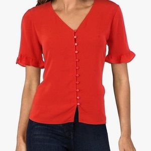 CeCe Women's 3/4 Sleeve Ruffled Button Blouse size L